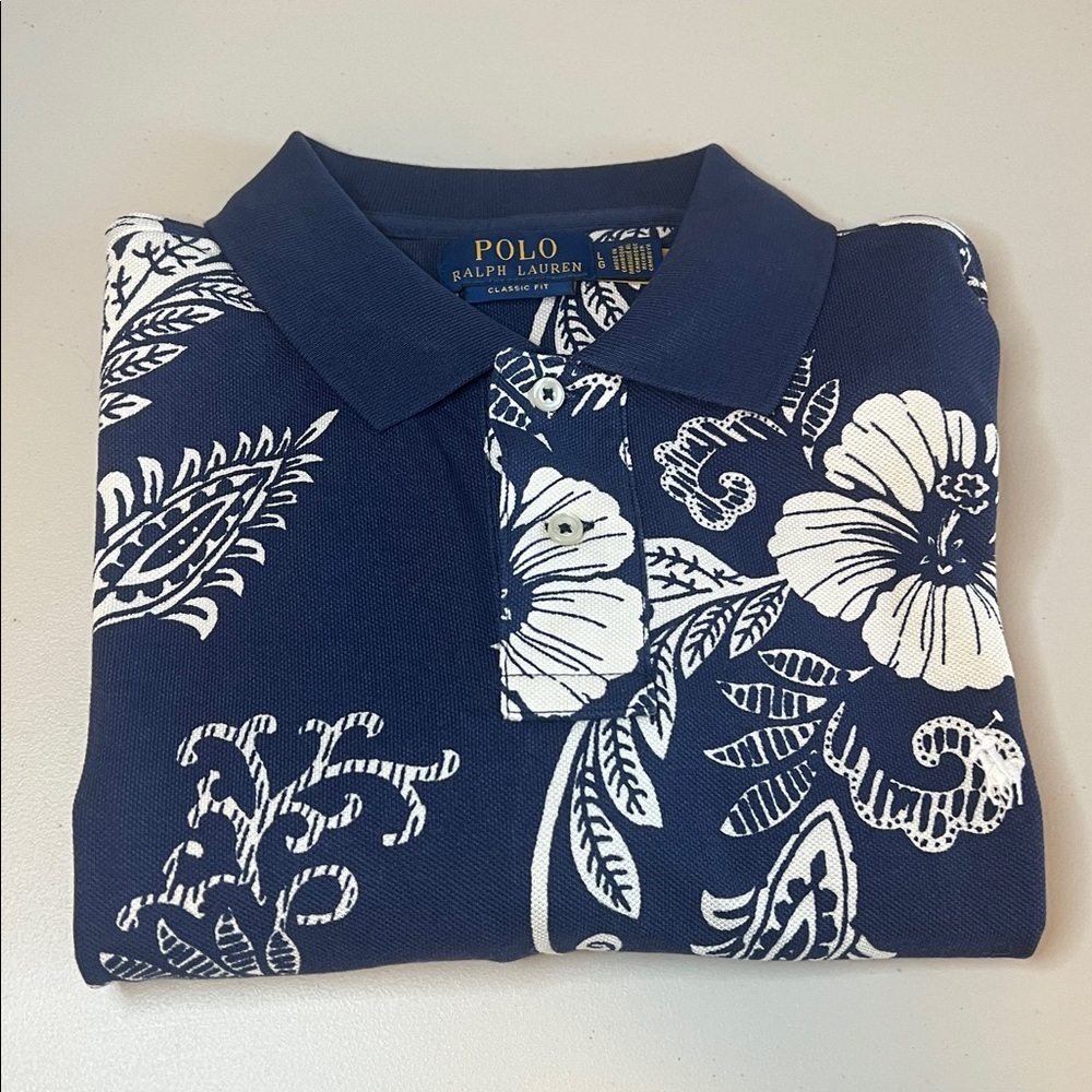 Polo Hibiscus Pique Polo Blue/White Size Large